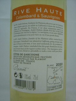 Producteurs Plaimont Rive Haute Colombard & Sauvignon 2020, Côtes de Gascogne Indication Géographique Protégée, Weißwein, trocken, 0,75l